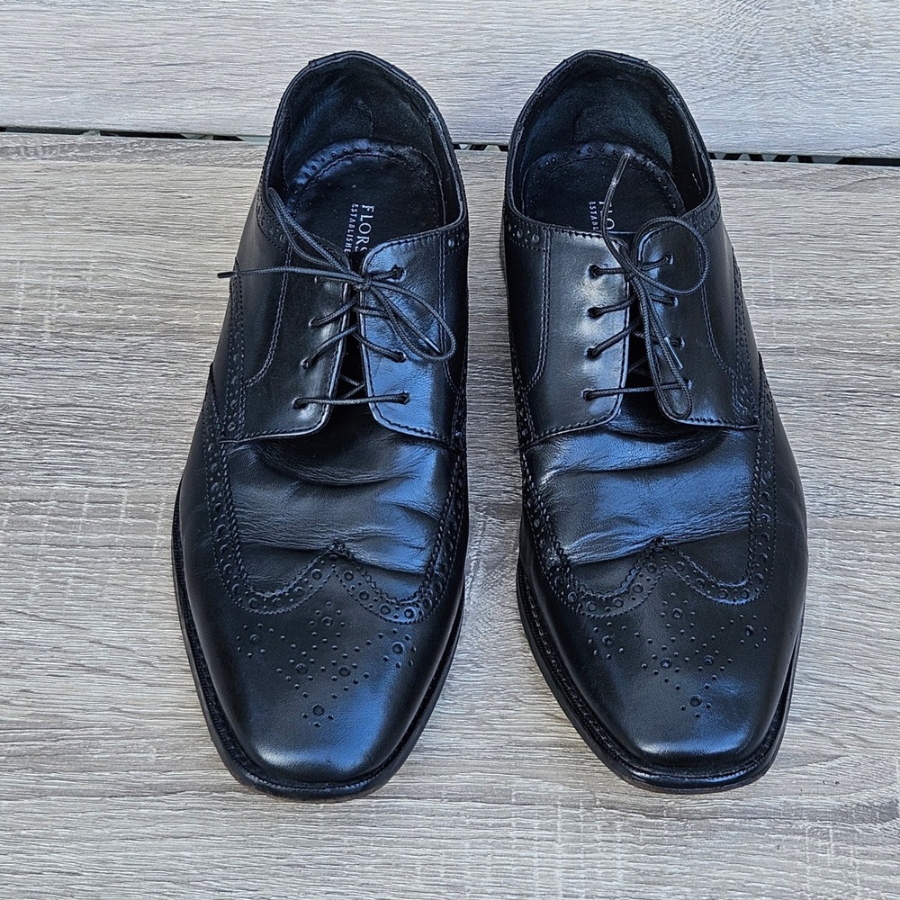 Florsheim Mens Black Leather Wingtip Oxford Dress Shoes Brogue Size 10.5 D - Picture 8 of 9